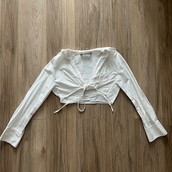 Collared white crop top long sleeve - Picture 1 of 4